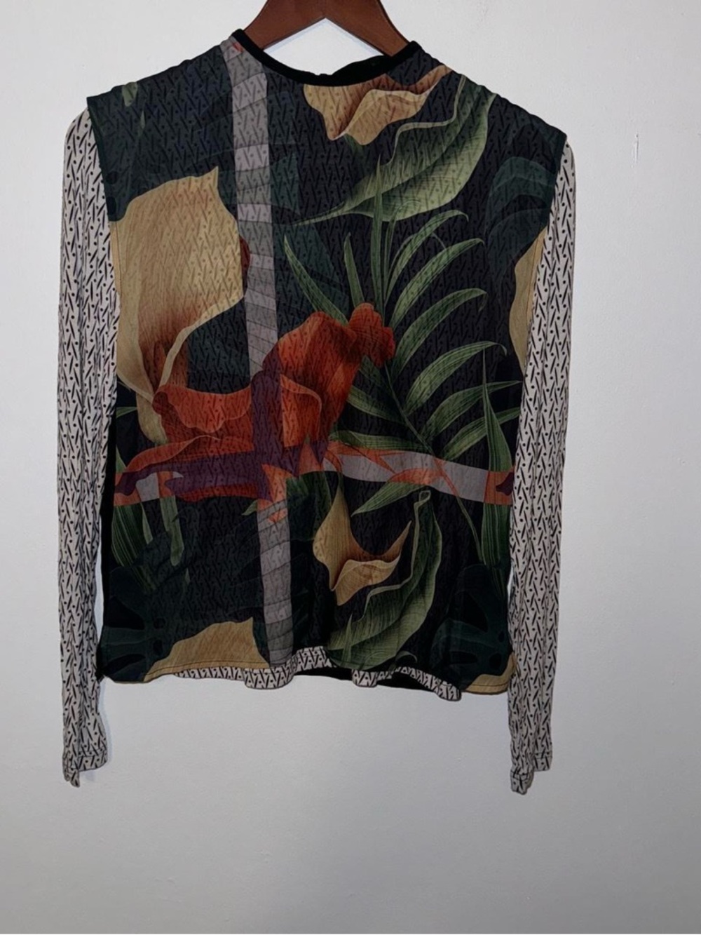 Floral Print Long Sleeve Top - Black/Green